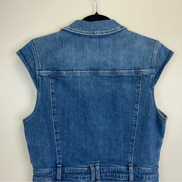 PAIGE Jaxson Blue Denim Mini Dress Womens 10 Vneck Cotton Pockets Classic - Picture 11 of 12